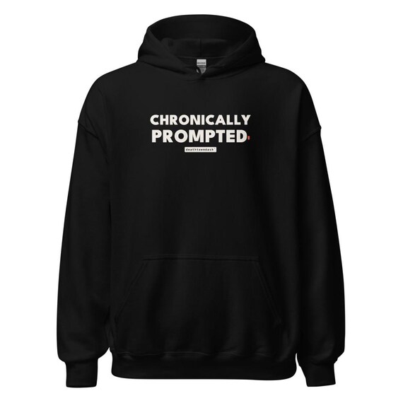 chronically prompted tee, shown flat so the design reads
