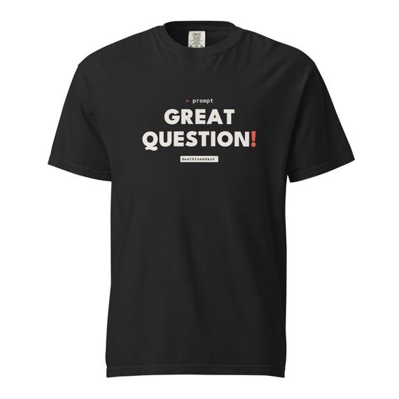 great question tee, shown flat so the design reads