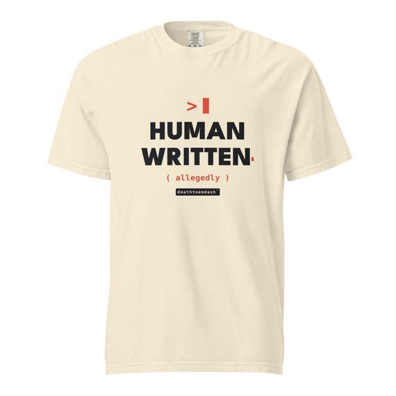 human written allegedly tee, shown flat so the design reads