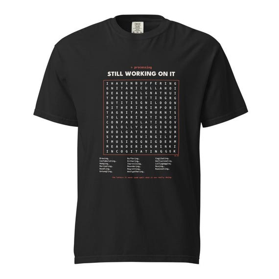 processing wordsearch v1 tee, shown flat so the design reads