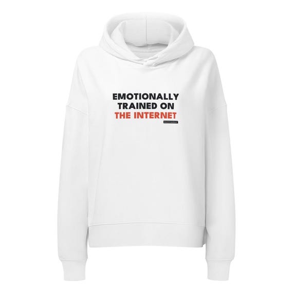 emotionally trained on the internet tee, shown flat so the design reads