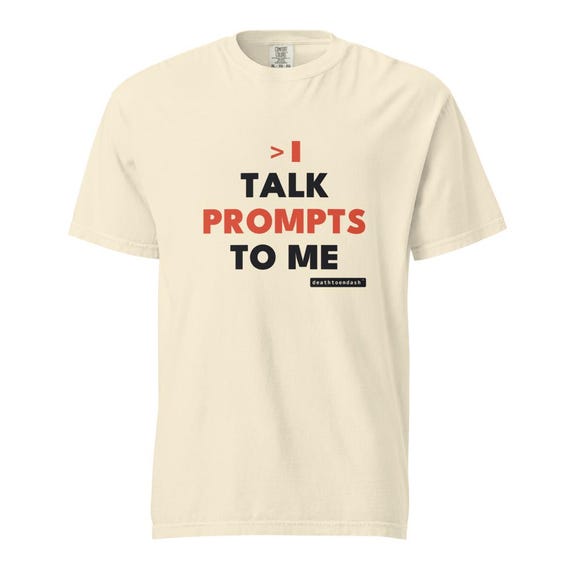 talk prompts to me tee, shown flat so the design reads